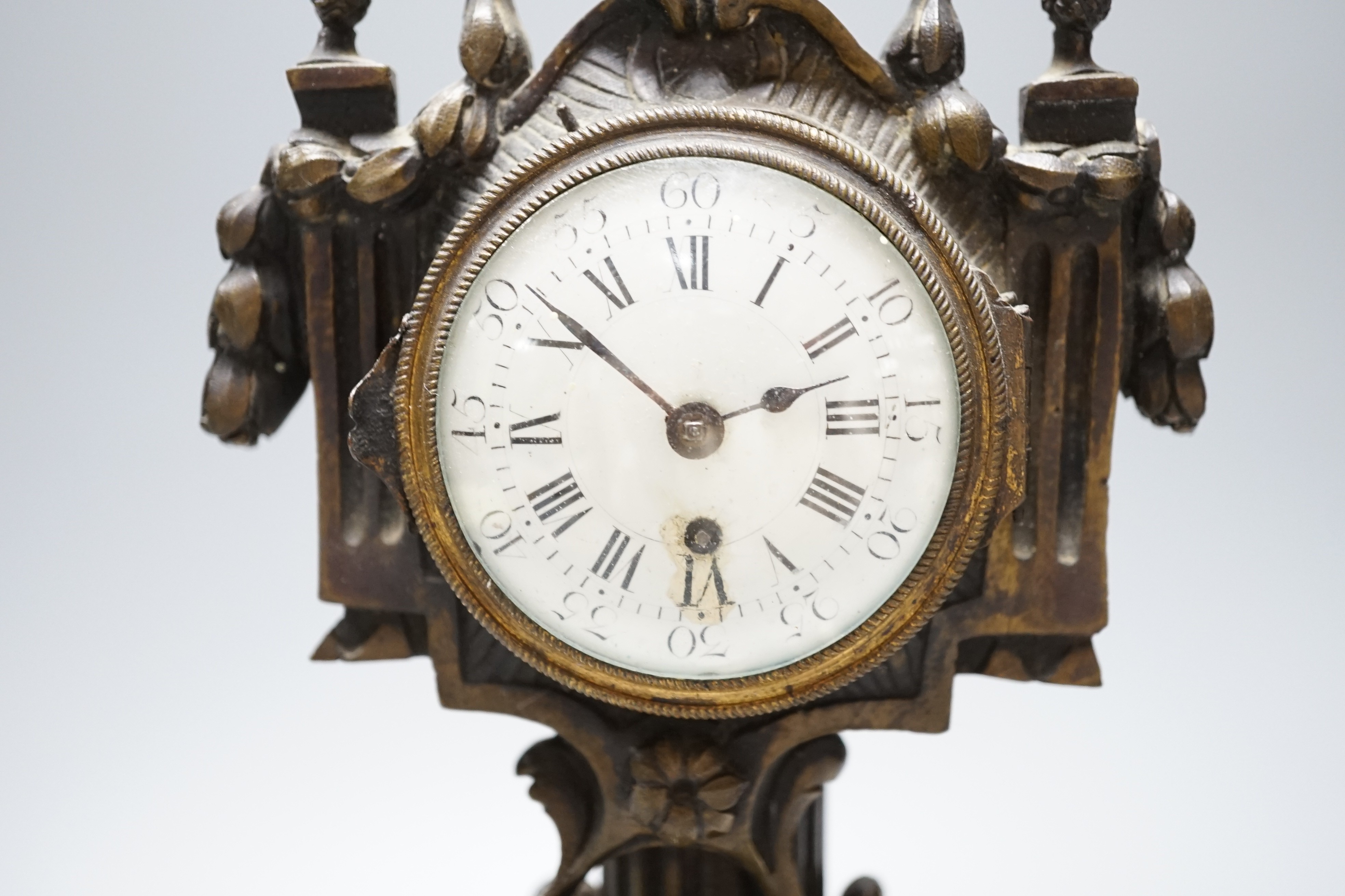 A French bronze and marble mantel clock, late 18th century, 30cm high, ex. 2nd Countess Mountbatten collection